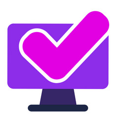 Computer Icon With Checkmark Flat Design