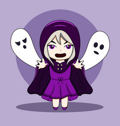 Cute Girl Halloween Costume With Two Ghost