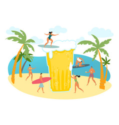 Beer On Summer Beach Concept Tiny People Surfing