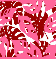 Seamless Pink Red Tropical Leaves Outline Pattern