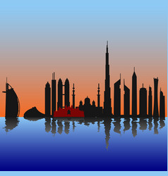 Dubai Skyline At Sunset Sunrise With Reflection