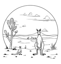 Kangaroos And Cactuses In The Desert