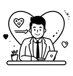 Man With Laptop And Heart On White Background