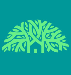 Small House Under Big Old Tree Simple Logo Mark