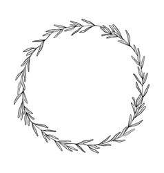 Wreath Of Lavender Leaves Line Art Drawing Hand