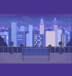 City Skyline At Night Flat Color