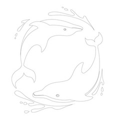 Outline Style Two Dolphins Playing In The Water