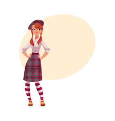 Youn Girl In Traditional Scottish Clothes Tartan