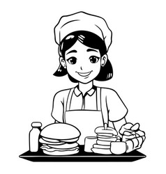 Young Woman Chef With Hamburger And French Fries