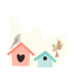 Spring Bird And Birdhouse With Heart For Greeting