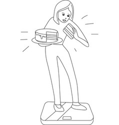 Young Woman Eating Big Peace Cake