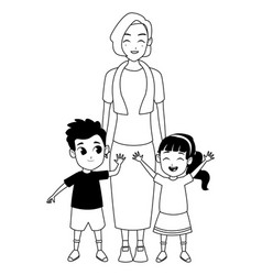 Family Grandmother With Grandchildren Cartoon