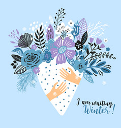 Lovely Winter Card With A Bouqet Flowers Leaves