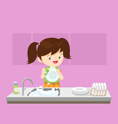 Little Kids Washing The Dishes In Kitchen