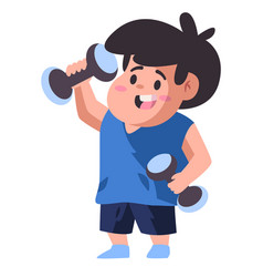 Boy Children Lifting Weights With Barbell