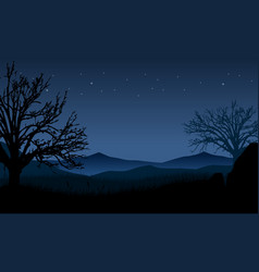 Fantastic Mountain View With Dry Tree Silhouette