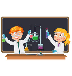 Blank Blackboard With Scientist Boy And Girl