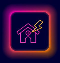 Glowing Neon Line House And Lightning Icon