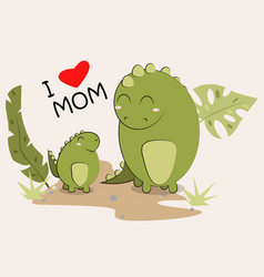 Mother Dinosaur And Son Walk Down The Road