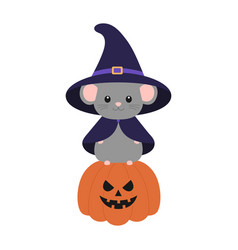 Cute Little Mouse In Witch Hat And Mantle