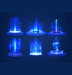 Futuristic Portals With Blue Neon Glow Connect