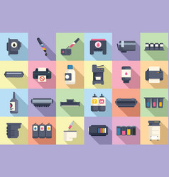 Cartridge Filling Icons Set Flat Computer