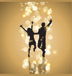 Party Couple On Gold Bokeh Lights Background