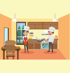 Two Chefs Working In Kitchen