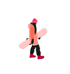 Walking Snowboarder Girl In Trendy Flat Style