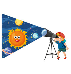 Boy Observing The Sky Through Telescope