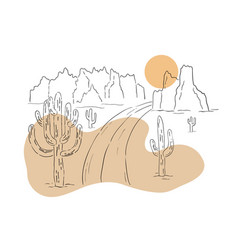 Desert Road Landscape Line Art