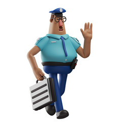 Happy Face Police Officer 3d Cartoon Holding A Sui