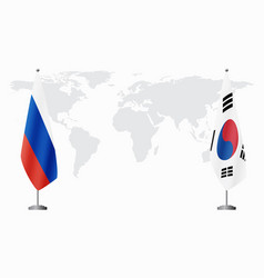 Russia And South Korea Flags For Official Meeting