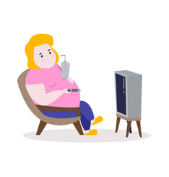 Fat Woman Sitting On The Couch And Watching Tv