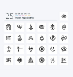 Indian Republic Day 25 Line Icon Pack Including