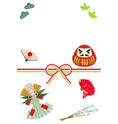 New Years Card Mizuhiki And Daruma Sea Bream New