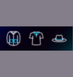 Set Line Man Hat Sweater And Shirt Icon Glowing