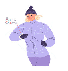 Woman Runs Outside In Winter And Looks At Smart