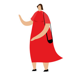 A Woman In Red Dress Waves Her Hand