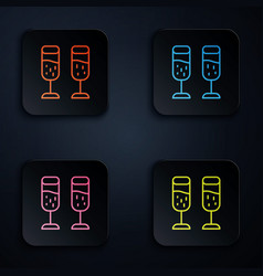 Color Neon Line Glass Of Champagne Icon Isolated