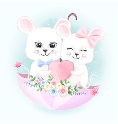 Couple Mouse With Heart In Umbrella