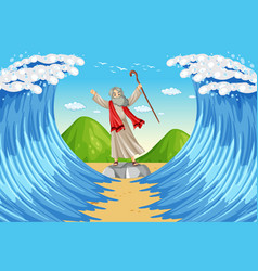 Moses Cartoon Character With Red Sea