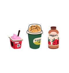 Yogurt Set Dairy Products In Packs Fruit Yoghurt