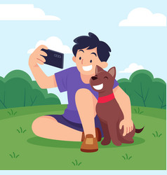 Flat Man Taking Selfie With Dog