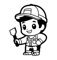 Cute Builder With Spatula And Helmet Cartoon