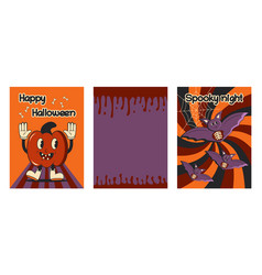 Halloween Retro Poster Funny Groovy Mascots Fall