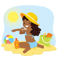 Dark Skinned Girl Putting On Sunscreen