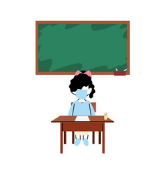 Girl With Mask On Desk In Classroom