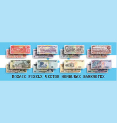 Set Of Mosaic Pixel Banknotes Of Honduras