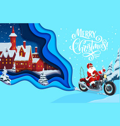 Christmas Paper Cut Cartoon Santa On Bike In Town